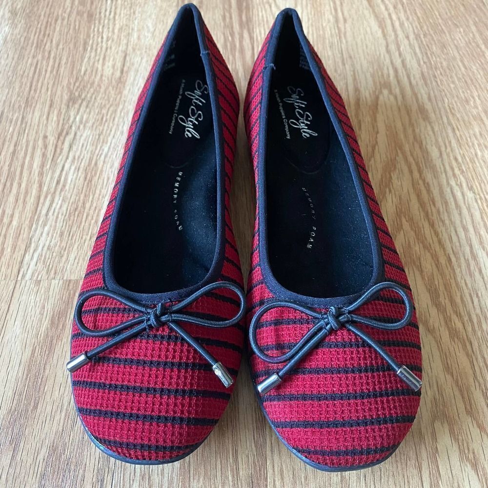 Soft Style by Hush Puppies Heartbreaker Stripe Fabric Flats Red and Black 6